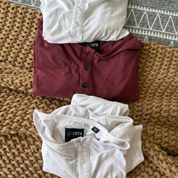 Bundle of Cuts Men’s Henley T-Shirts (3) – Size Large – 2 White + 1 Red – Curved - Picture 5 of 5